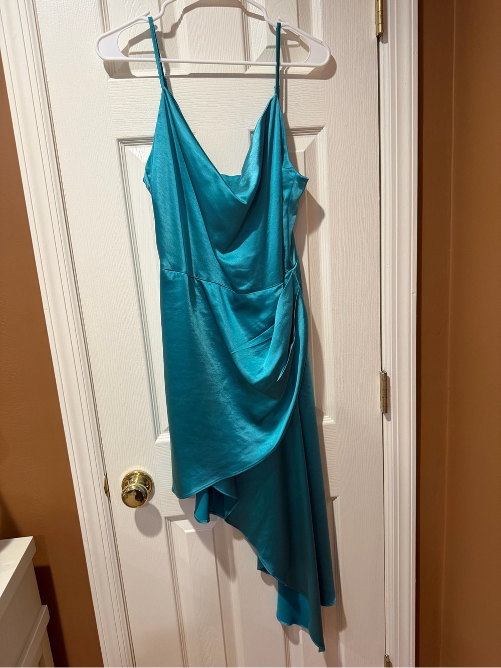 Elliatt Teal Asymmetrical Slip Dress with Draped Side
